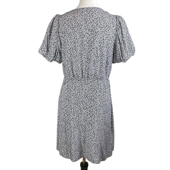 Madewell 6 Challis Button Wrap Mini Black Puff Short Sleeve Floral A-Line Dress - Picture 4 of 13